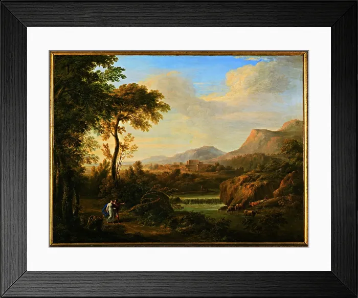 Framed Print : Landscape with Two Figures, by Gaetano Tambroni, 1808, 19th Century, oil on canvas, 74, 5 99, 5 cm - Italy, Lombardy, Milan, Brera Collection. Whole artwork view
