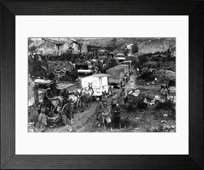 Framed Print : The congestion of traffic on roads behind the American lines in the Argonne. Battle of the Argonne Forest, was a part of the final Allied offensive of World War I Framed Print : The congestion of traffic on roads behind the American lines in the Argonne. Battle of the Argonne Forest, was a part of the final Allied offensive of World War I