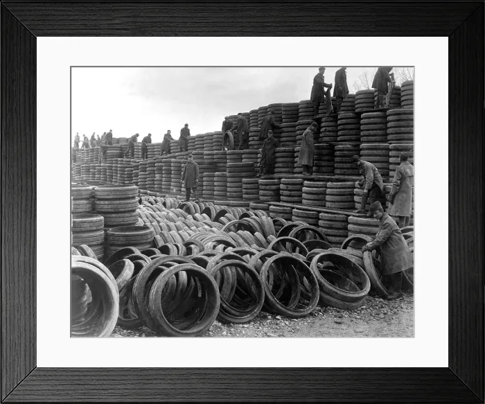 Framed Print : 85, 000 solid tires for American World War I motor vehicles in Langres, France