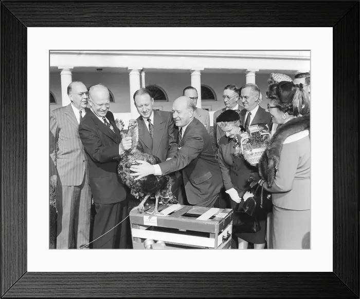 Framed Print : President Dwight Eisenhower receives a turkey from members of the National Turkey Federation at the White House. Nov. 16, 1953. - (BSLOC_2014_16_172)