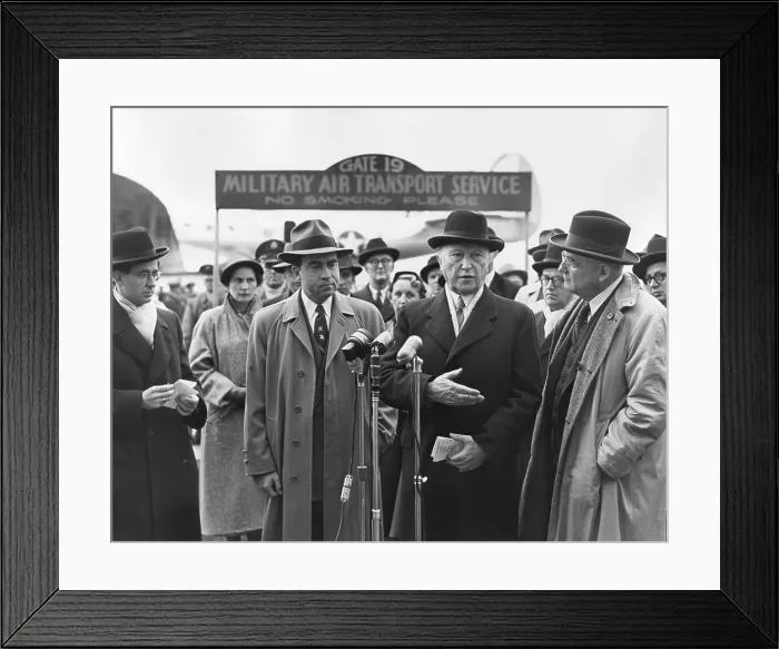 Framed Print : Richard Nixon, Conrad Adenauer, John Foster Dulles at Washington Airport. Adenauer was the first post-war Chancellor of Germany (West Germany) from 1949 to 1963