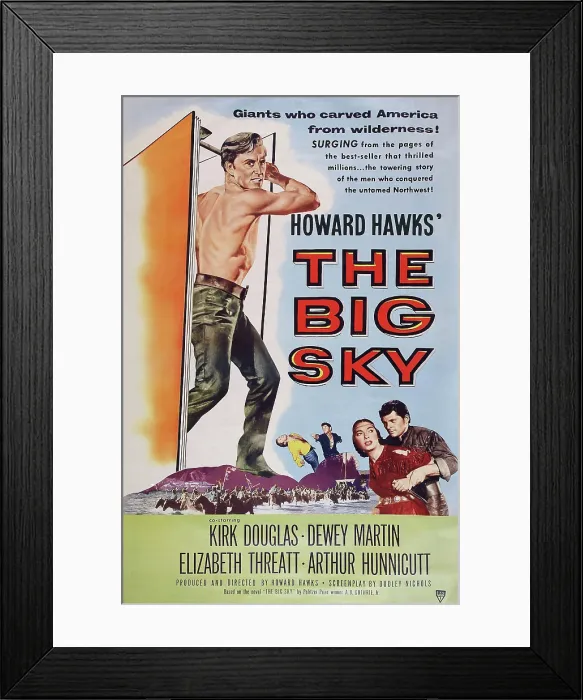 Framed Print : THE BIG SKY, US poster art, left: Kirk Douglas; bottom right: Elizabeth Threatt, Dewey Martin, 1952