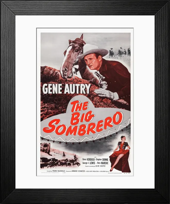 Framed Print : THE BIG SOMBRERO, US poster art, from top: Gene Autry, Elena Verdugo, 1949
