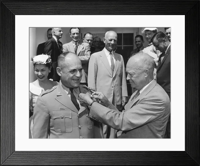 Framed Print : President Eisenhower presents retiring General Matthew Ridgeway with the Distinguished Service Medal. June 28, 1955 Framed Print : President Eisenhower presents retiring General Matthew Ridgeway with the Distinguished Service Medal. June 28, 1955
