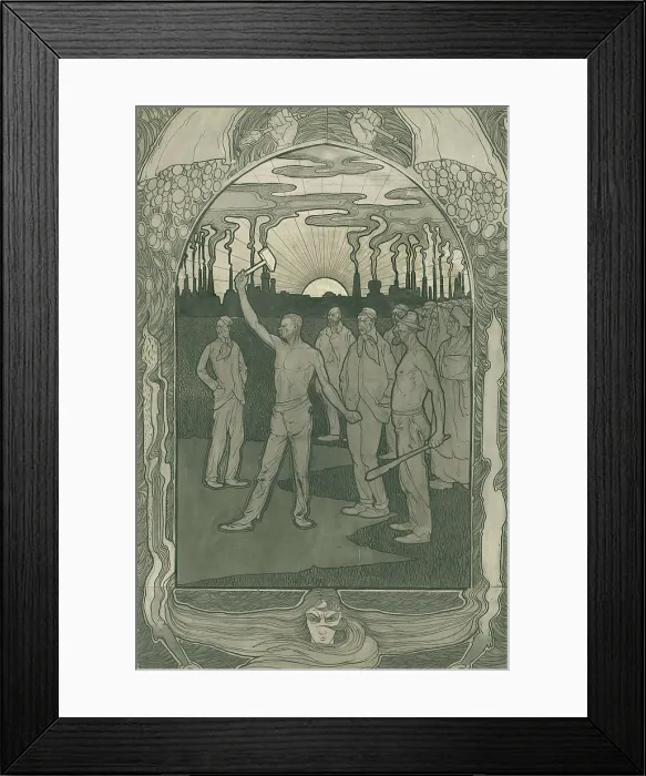 Framed Print : Workers of All Countries Unite, by Jan de Waardt, 1990. Dutch Art Nouveau drawing on cardboard