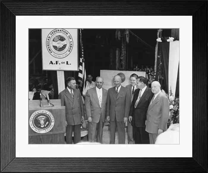Framed Print : President Eisenhower with George Meany (left of DDE) and other officers of the AFL-CIO Labor Union