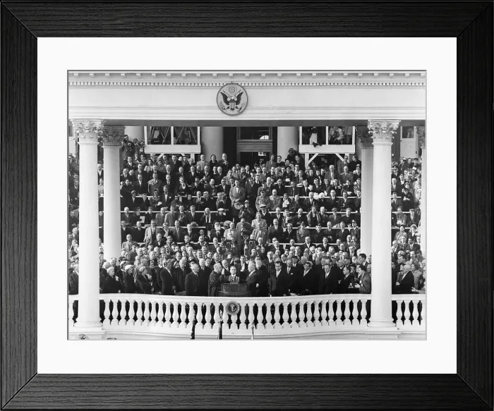 Framed Print : Dwight Eisenhower sworn in as the 34th President of the U.S. Jan. 20, 1953. Chief Justice Fred Vinson administered the Oath of Office. - (BSLOC_2014_16_18) Framed Print : Dwight Eisenhower sworn in as the 34th President of the U.S. Jan. 20, 1953. Chief Justice Fred Vinson administered the Oath of Office. - (BSLOC_2014_16_18)