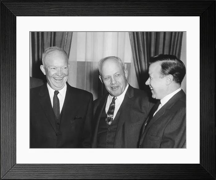 Framed Print : President Eisenhower with labor union leaders George Meany and Walter Reuther. March 13, 1958