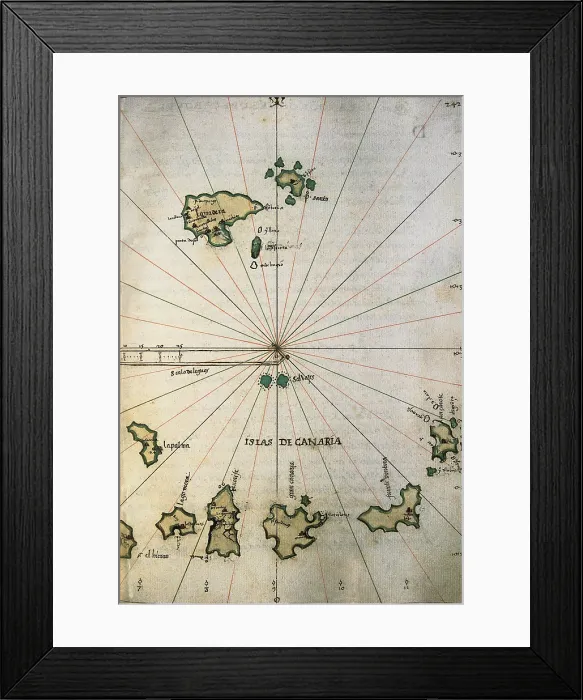 Framed Print : Islario general de todas las islas del mundo ('Islands world map'), 1560. Alonso de Santa Cruz's work, commissioned by Philip II. Canary islands. SPAIN. Madrid