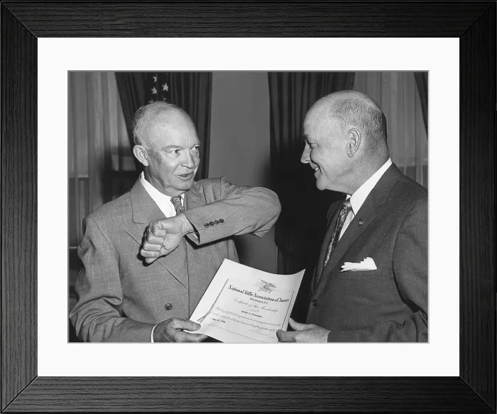 Framed Print : President Eisenhower receives a membership from National Rifle Association Pres. Bernard Shanley. May 17, 1956. - (BSLOC_2014_16_182)