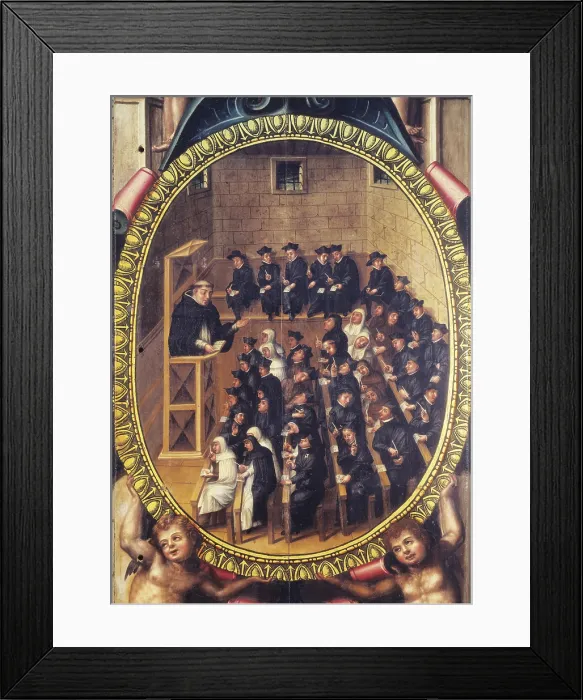 Framed Print : CERVERA, Martin de (2nd half 16 c.-1st half 17 c.). University classroom. 1614. Painting that decorated one of the doors manuscripts store room. Oil on wood. SPAIN Framed Print : CERVERA, Martin de (2nd half 16 c.-1st half 17 c.). University classroom. 1614. Painting that decorated one of the doors manuscripts store room. Oil on wood. SPAIN