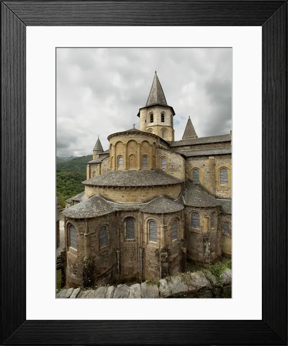 Framed Print : FRANCE. Conques. eglise abbatiale de Sainte Foy (Abbey Church of St. Foy). View of the apse with its chapels. Romanesque art. Architecture Framed Print : FRANCE. Conques. eglise abbatiale de Sainte Foy (Abbey Church of St. Foy). View of the apse with its chapels. Romanesque art. Architecture