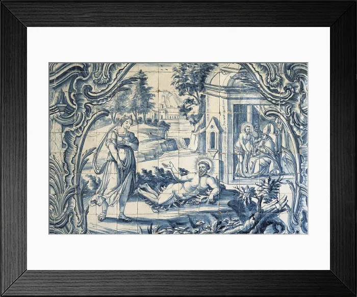 Framed Print : BRAZIL. Olinda. Convent of Sao Francisco. Church of Nossa Senhora das Neves. Detail of panel of tiles with scenes from the life of St. Francis, 18th c. Colonial baroque. Ceramics