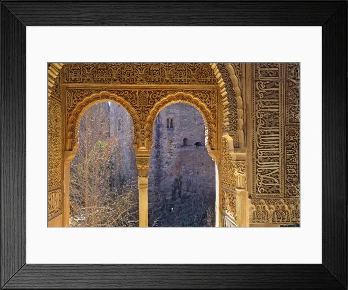 Framed Print : SPAIN. Granada. Alhambra. Inside decoration of Tower of Picos. View of the walls. Hispano-Moresque art. Nasrid dynasty