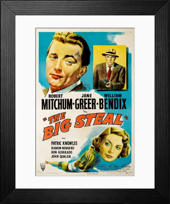 Framed Print : THE BIG STEAL, clockwise from upper left, Robert Mitchum, William Bendix, Jane Greer, 1949