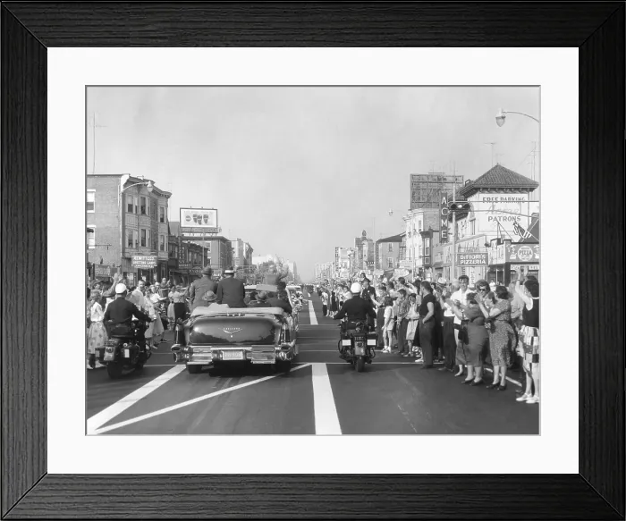 Framed Print : President Eisenhower cheered in a parade down the main street of Atlantic City. He was there to speak at the American Medical Association. June 9, 1959. - (BSLOC_2014_16_199) Framed Print : President Eisenhower cheered in a parade down the main street of Atlantic City. He was there to speak at the American Medical Association. June 9, 1959. - (BSLOC_2014_16_199)
