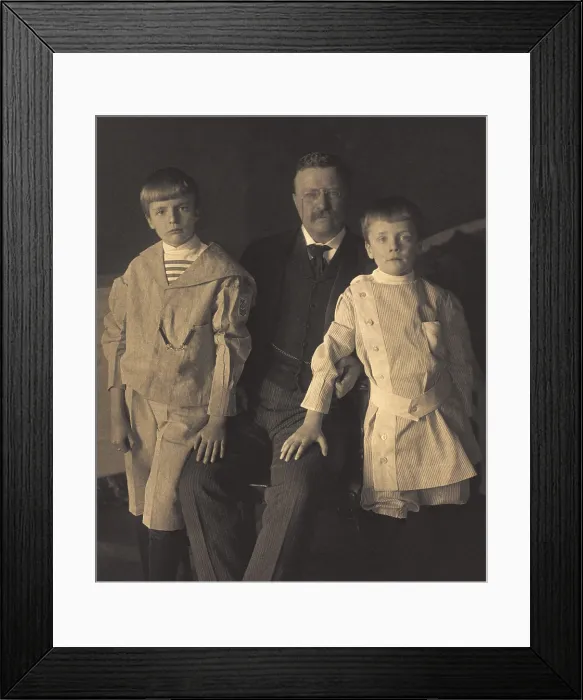 Framed Print : President Theodore Roosevelt with his two youngest children, Archie, the older and Quentin. 1904 photo when the boys were 10 and 7 years old (BSLOC_2017_6_82)