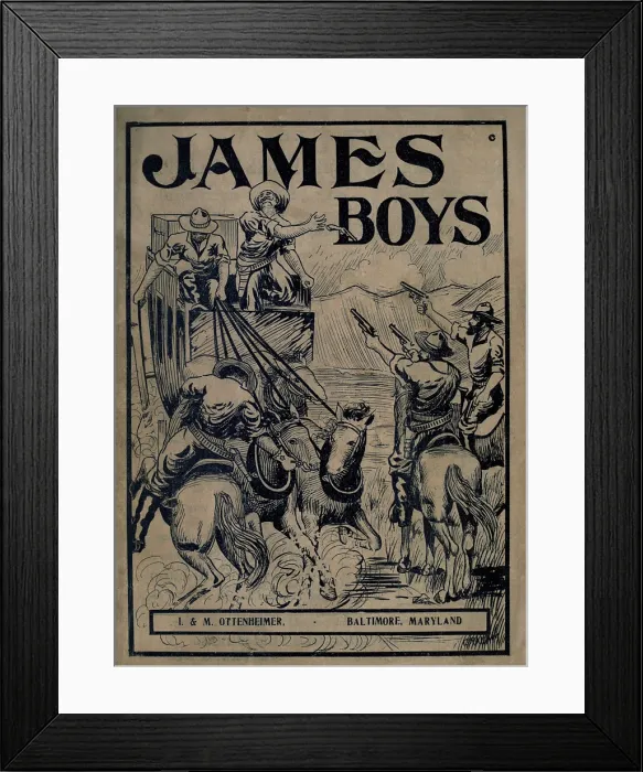 Framed Print : THE JAMES BOYS, DEEDS OF DARING, by James Edgar, 1911, with an illustration of the James Gang robbing of a stage coach