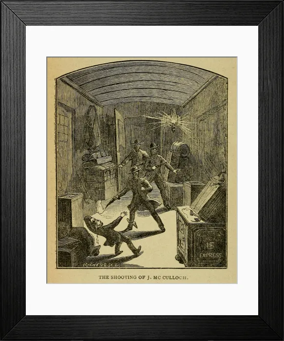 Framed Print : Unidentified masked robbers, suspected to be the James gang, robbed a passenger train at Winston, Missouri on July 15, 1881