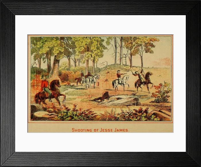 Framed Print : In November 1879, Jesse James was shot in the head by George Shepard, in retaliation for Jesse's earlier involvement in the murder and robbery of his nephew, Ike Flannery
