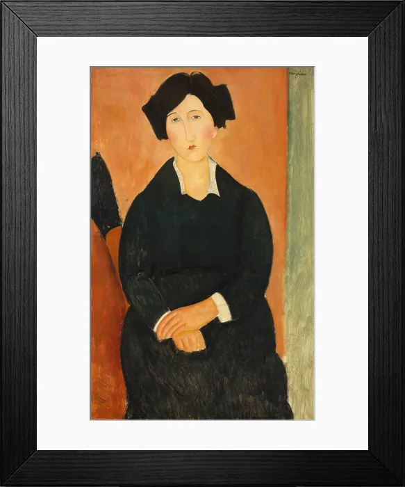 Framed Print : THE ITALIAN WOMAN, by Amedeo Modigliani, 1917, Italian modernist painting, oil on canvas. The sitter was probably the artists friend or neighbor Framed Print : THE ITALIAN WOMAN, by Amedeo Modigliani, 1917, Italian modernist painting, oil on canvas. The sitter was probably the artists friend or neighbor