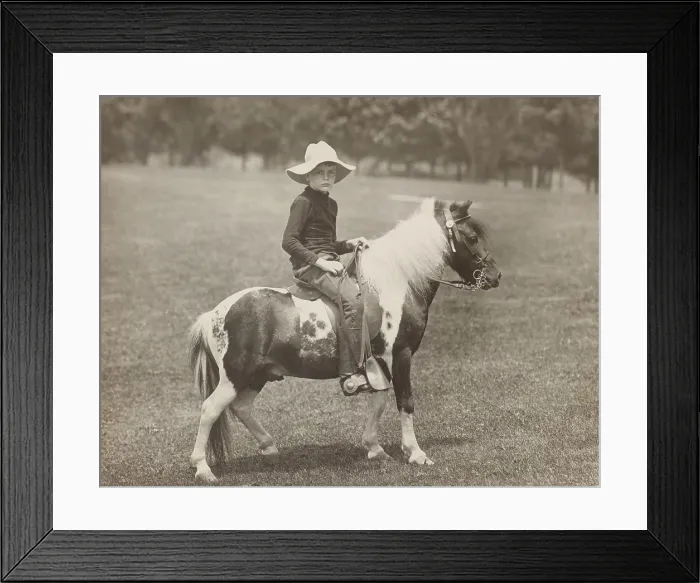 Framed Print : Archie Roosevelt, 9 years old, on his pony Algonquin, at Sagamore Hill, 1903. He was the third of President Theodore Roosevelt four sons (BSLOC_2017_6_84)