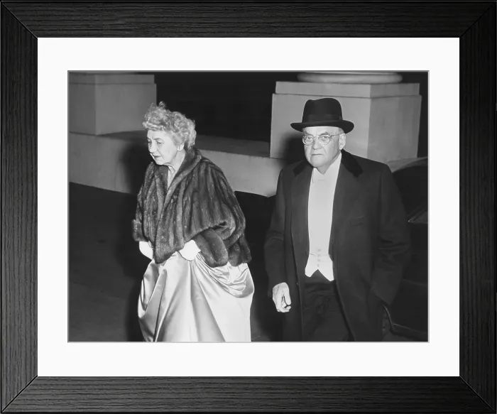 Framed Print : Sec. of State John Foster Dulles and his wife, arriving at state dinner for Queen Elizabeth II. Oct 17, 1957. - (BSLOC_2014_16_137) Framed Print : Sec. of State John Foster Dulles and his wife, arriving at state dinner for Queen Elizabeth II. Oct 17, 1957. - (BSLOC_2014_16_137)