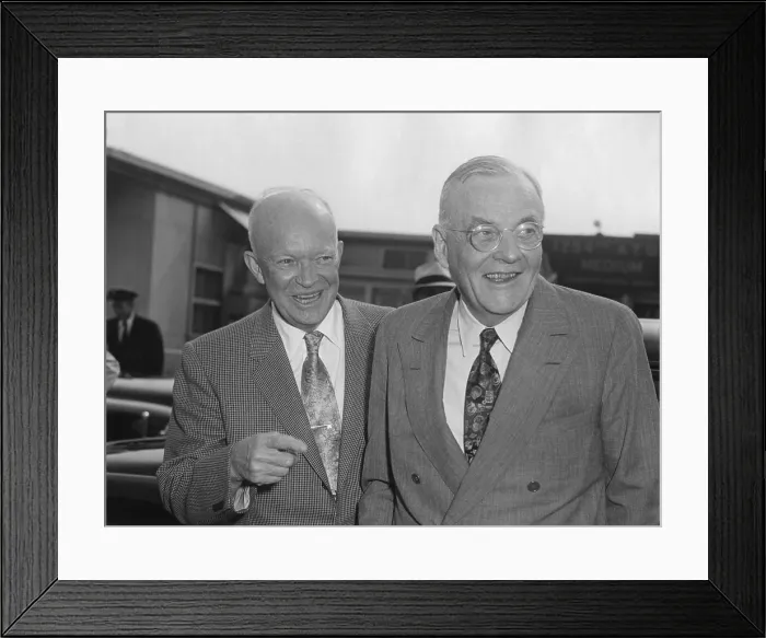 Framed Print : President Eisenhower with Secretary of State John Foster Dulles at Washington Airport. The President was seeing Dulles off for European Trip. July 25, 1958. - (BSLOC_2014_16_138) Framed Print : President Eisenhower with Secretary of State John Foster Dulles at Washington Airport. The President was seeing Dulles off for European Trip. July 25, 1958. - (BSLOC_2014_16_138)