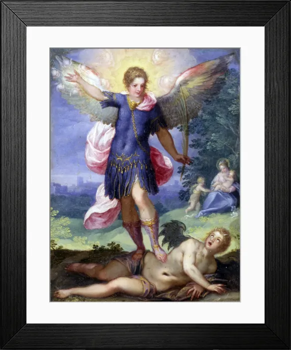 Framed Print : Archangel Michael Tramples the Devil, by Hans Johann Rottenhammer, end of the 17th Century, oil on copper - Italy, Lombardy, Milan, Castello Sforzesco