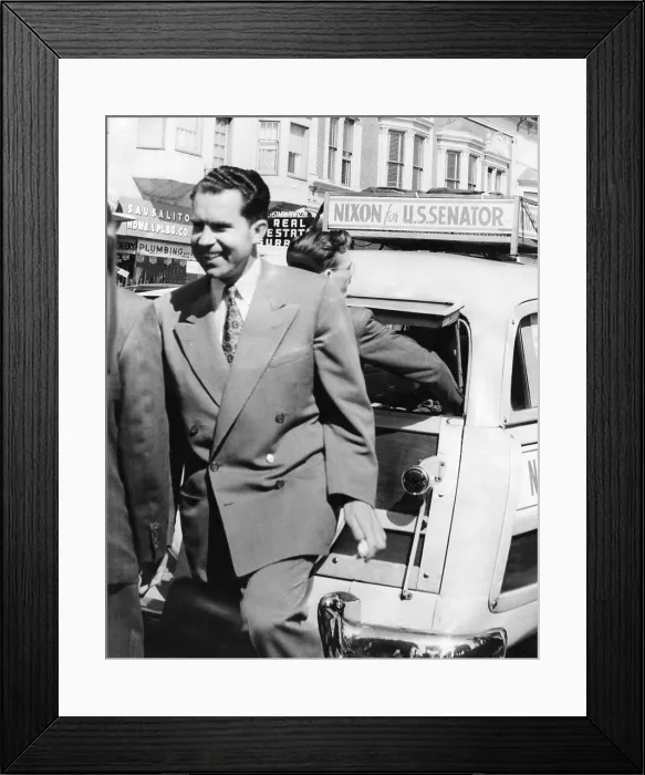 Framed Print : Richard Nixon during the Republican primary campaign for the Senate, in Sausalito, California. Spring 1950. - (BSLOC_2014_16_140)