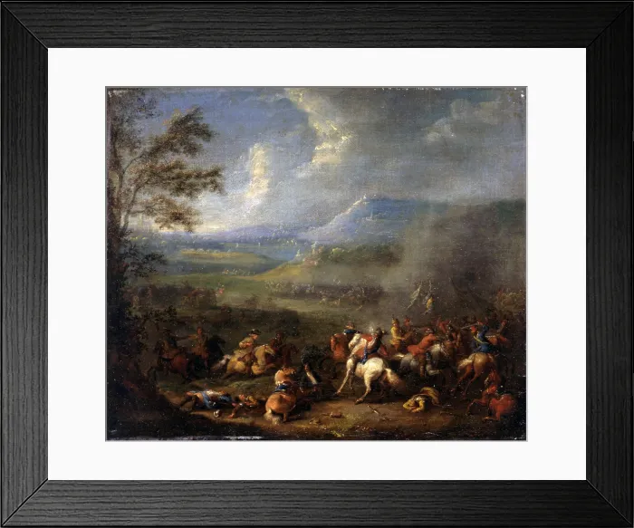Framed Print : Equestrian Battle, by Jan Frans Van Bredael, 1716, 18th Century, oil on canvas, 31 x 37 cm - Italy, Lombardy, Milan, Castello Sforzesco, Civic Collection of Ancient Art