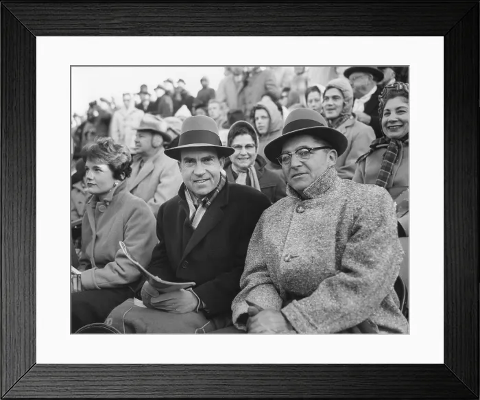 Framed Print : Vice President Richard Nixon with Football coach Vince Lombardi. Dec. 7, 1958. The Green Bay Packers lost to the San Francisco 49ers, with a score of 48-21 at Kezar Stadium