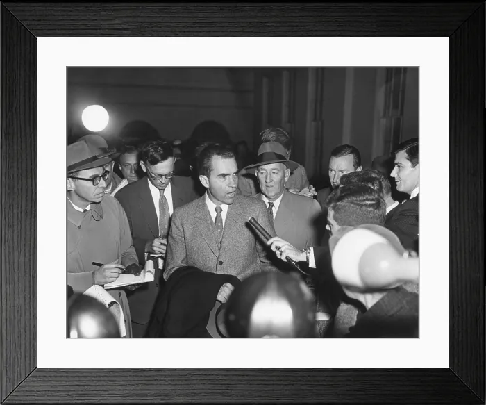 Framed Print : Vice President Richard Nixon with reporters on Nov. 26, 1957