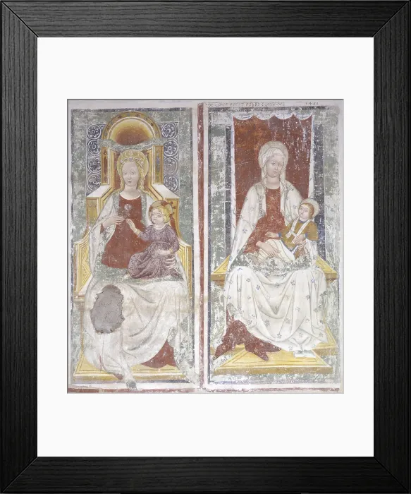 Framed Print : Two Virgins with Children, by Unknown Artist, 15th Century, fresco - Italy, Lombardy, Belgioioso, Oratory of Saint James of the Cerreta. Whole artwork view Framed Print : Two Virgins with Children, by Unknown Artist, 15th Century, fresco - Italy, Lombardy, Belgioioso, Oratory of Saint James of the Cerreta. Whole artwork view