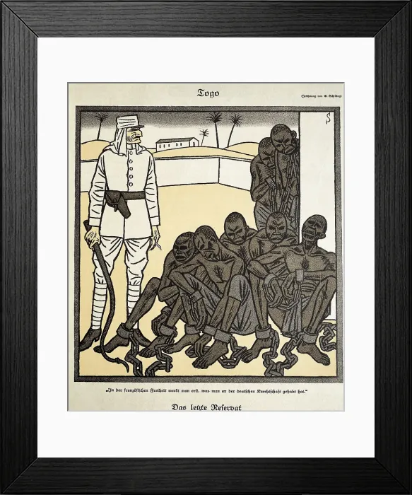 Framed Print : Colonial Africa. Critique of supposed french freedom of Togo, German colony and protectorate since 1884 and divided between France and Britain in 1916