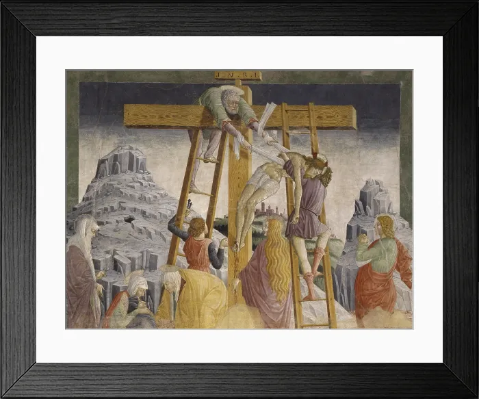 Framed Print : Deposition of Christ from the Cross, by the Second Master of Martinengo, 15th Century, fresco - Italy, Lombardy, Martinengo, Church of Saint Mary of the Coronation. Detail