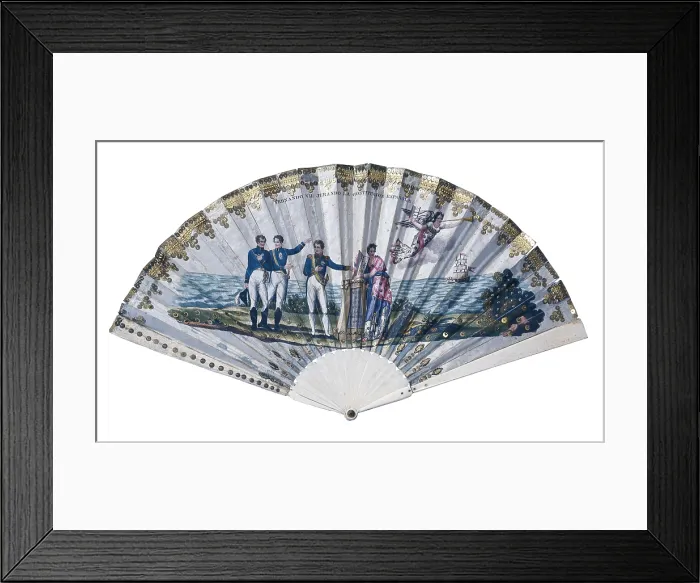 Framed Print : Spain (1820-1823). Civil war. Fan decorated with an illustration of Ferndinand VII swearing loyalty to the Cadiz Constitution. SPAIN. Barcelona. Textile and Clothing Museum