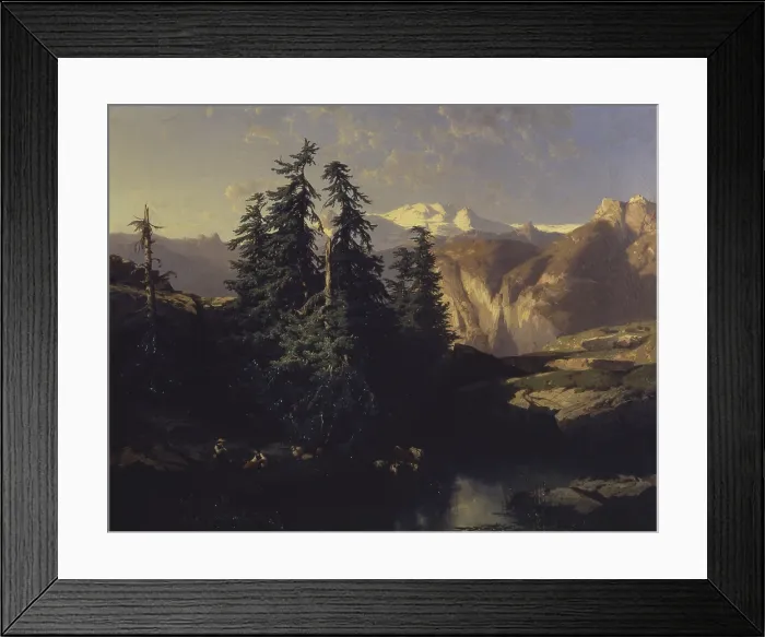 Framed Print : Landscape, by Alexandre Calame, 1862, 19th Century, oil on canvas, 79, 5 x 101 cm - Italy, Lombardy, Milan, Brera Collection. Whole artwork view