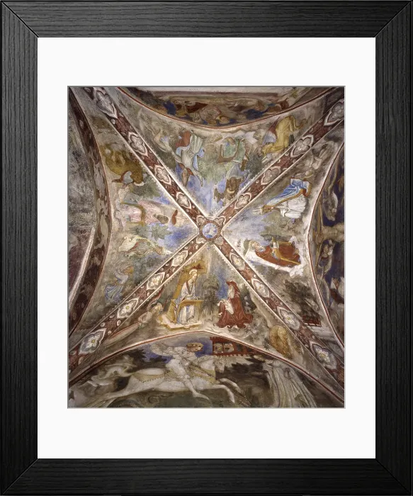 Framed Print : Evangelists, by Bonifacio and Benedetto Bembo, 15th Century, fresco - Italy, Emilia-Romagna, Monticelli d'Ongina, Pallavicini Rocca, Little Court Chapel. Whole artwork view