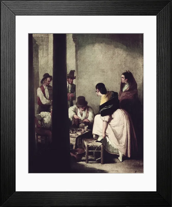Framed Print : DOMINGUEZ BECQUER, Jose (1805-1841). The Cobbler at the doorway. 1839. Costumbrism. Oil on canvas. Private Collection