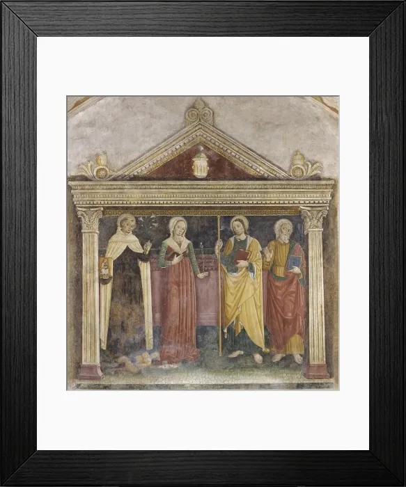 Framed Print : The Saints Alberto, Apollonia, James and Philip, by Paolo da Caylina the Old, 1485, 15th Century, fresco - Italy, Lombardy, Brescia, Church of Saint Mary of the Carmine Framed Print : The Saints Alberto, Apollonia, James and Philip, by Paolo da Caylina the Old, 1485, 15th Century, fresco - Italy, Lombardy, Brescia, Church of Saint Mary of the Carmine