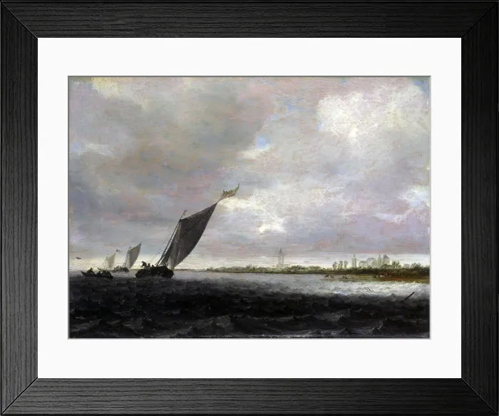 Framed Print : Sight on a River, by Salomon Van Ruysdael, 1640 - 1650, 17th Century, oil on board, 31 x 44 cm - Italy, Lombardy, Milan, Castello Sforzesco, Civic Collection of Ancient Art