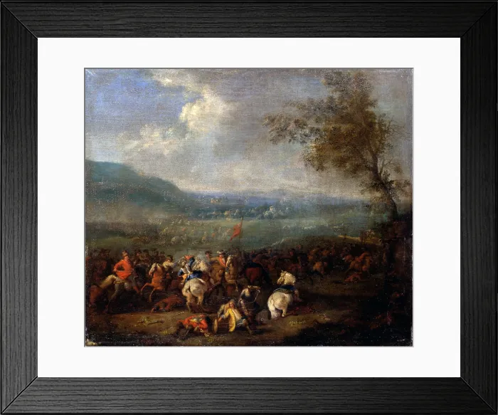 Framed Print : Equestrian Battle, by Jan Frans Van Bredael, 1716, 18th Century, oil on canvas, 31 x 37 cm - Italy, Lombardy, Milan, Castello Sforzesco, Civic Collection of Ancient Art