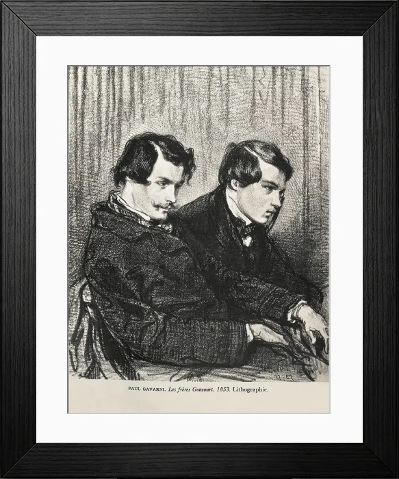 Framed Print : Gavarni, Hippolyte-Guillaume-Sulpice Chevalier, called Paul (1804-1866). Edmond and Jules de Goncourt in a box at the theatre. 1853. Litography. Private Collection. - J Framed Print : Gavarni, Hippolyte-Guillaume-Sulpice Chevalier, called Paul (1804-1866). Edmond and Jules de Goncourt in a box at the theatre. 1853. Litography. Private Collection. - J
