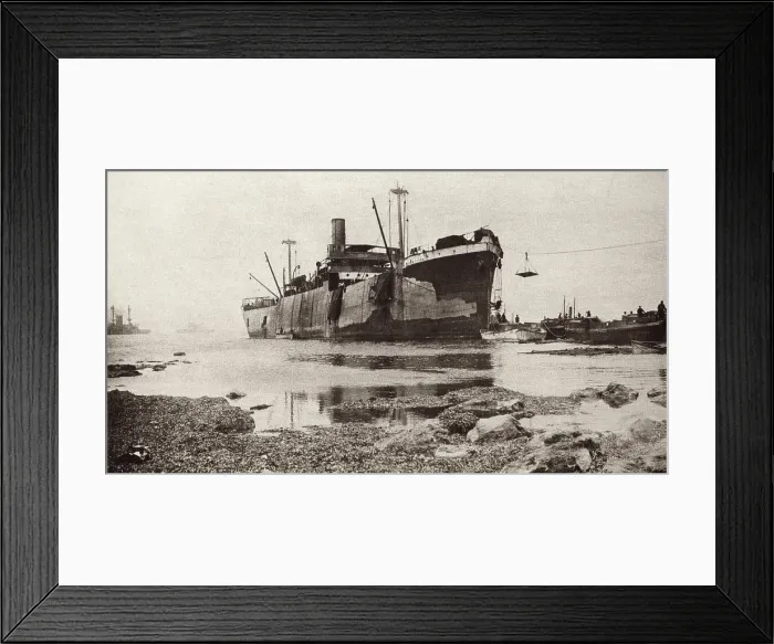 Framed Print : World War 1. The British steamship River Clyde, was run ashore loaded with troops at Seddel-Bahr