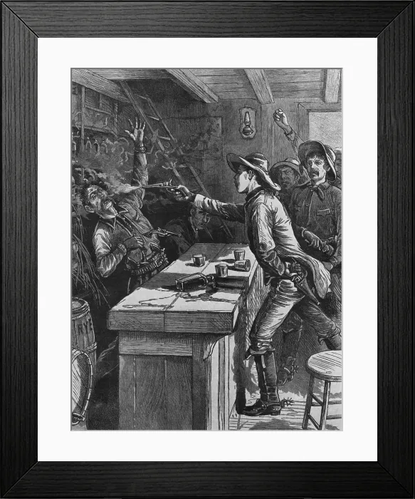 Framed Print : Billy the Kid (1859-81), shooting a bartender in 1880. Illustration from the POLICE GAZETTE. Wood engraving