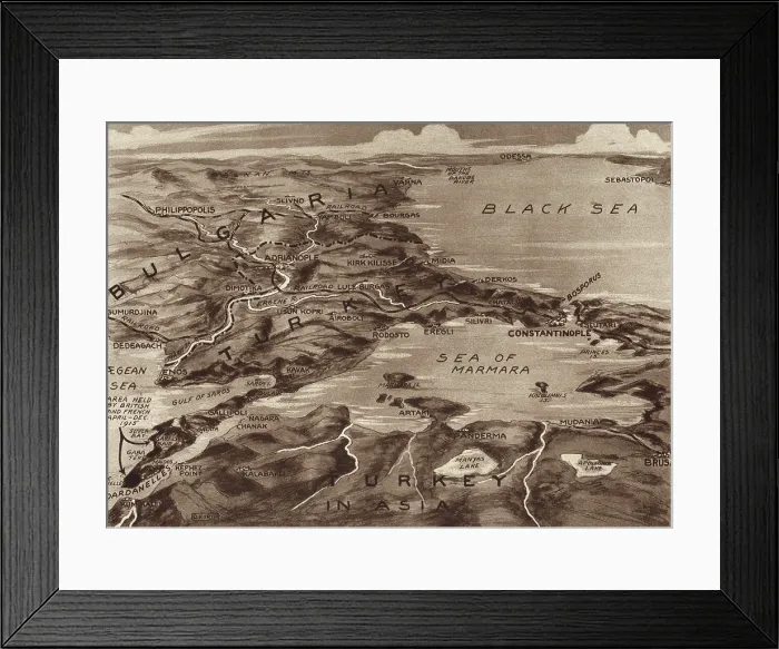 Framed Print : World War 1. Map of the Dardanelles, noting the small the area held by Britain and France at the lower left. 1915