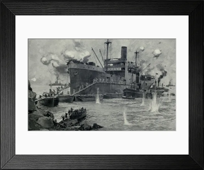 Framed Print : World War 1. The costly British invasion from the River Clyde at Seddul Bahr, Gallipoli