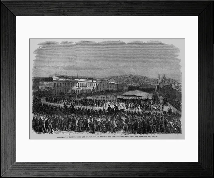Framed Print : Execution of James P. Casey and Charles Cora for the murder of prominent San Francisco newspaper editor, James King