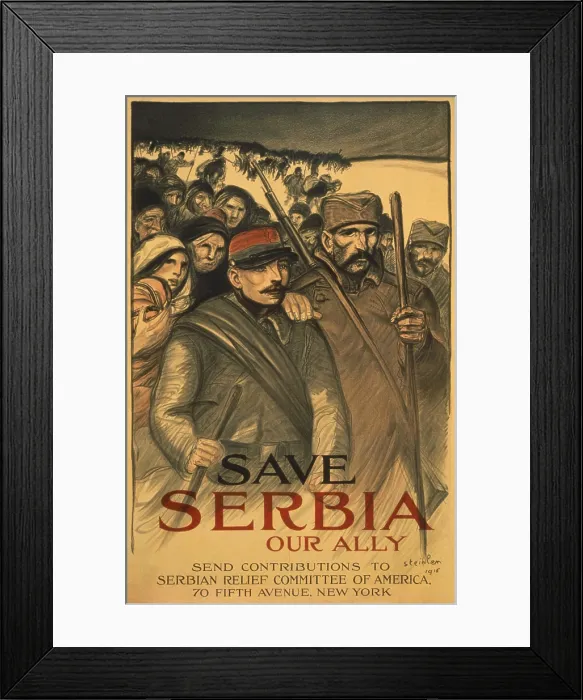 Framed Print : World War 1. Save Serbia Our Ally, reads an American poster appealing for contributions to Serbian Relief Committee of America. 1917-18 Framed Print : World War 1. Save Serbia Our Ally, reads an American poster appealing for contributions to Serbian Relief Committee of America. 1917-18